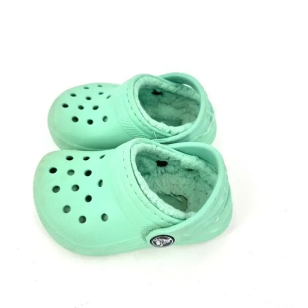 Crocs Toddler Classic Fuzzy Lined Clog Slip‎ On Shoes Mint Green Size 5 toddler